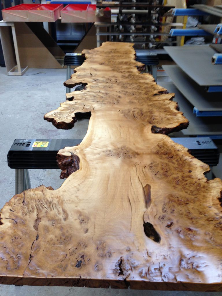 Bespoke table with French polished oak; choose French polishing